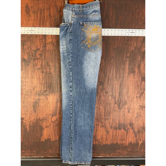 Tupac Makaveli Branded Wide Leg‎ Denim Jeans Blue Fade Y2K Vintage Mens 40x31.5 - Picture 7 of 11